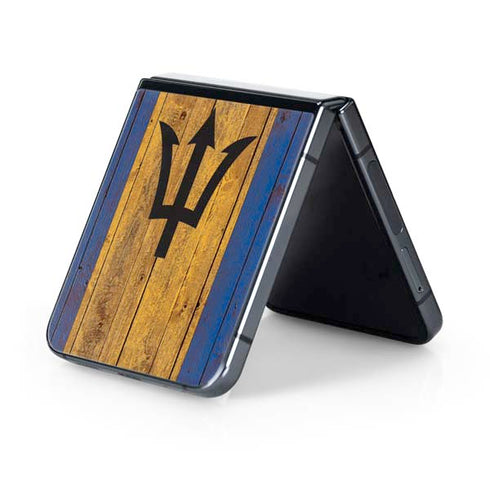 Barbados Flag Dark Wood Galaxy Z Flip5 5G Skin